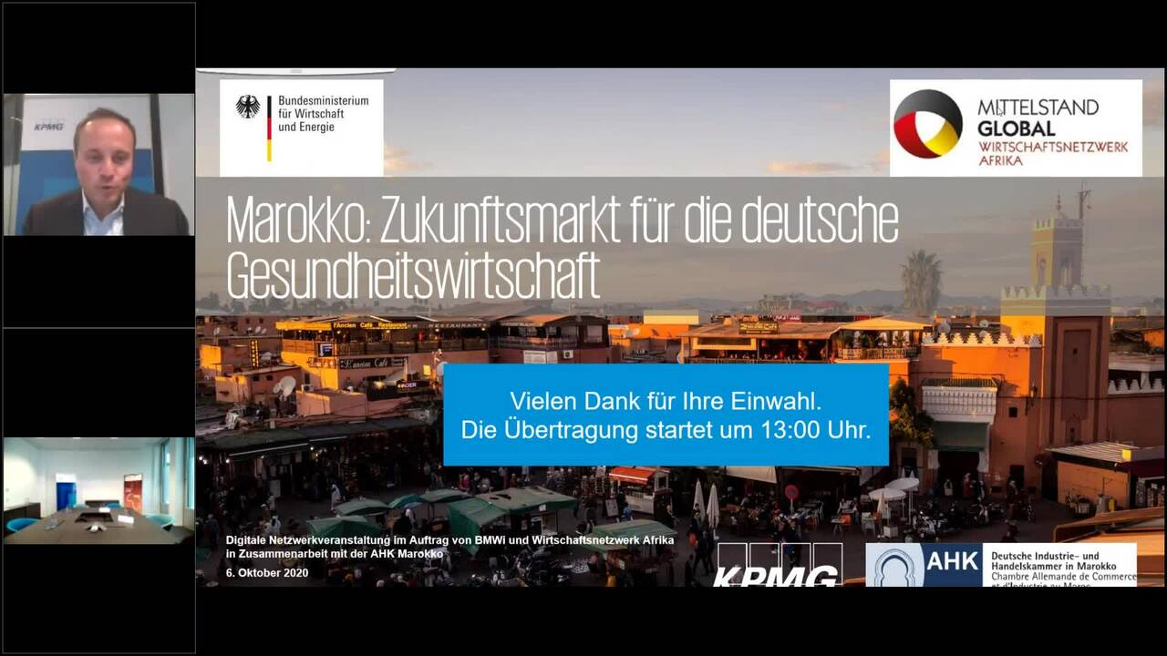 Vorschaubild für Webcast: Netzwerkveranstaltung - Marokko: Zukunftsmarkt für die deutsche Gesundheitswirtschaft