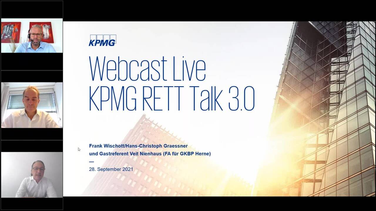 Vorschaubild für Webcast Live KPMG RETT Talk 3: Share Deal Reform vom 28. September 2021