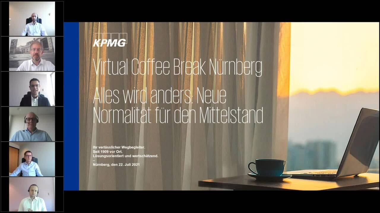 Vorschaubild für Webcast Live: Virtual Coffee Break Nürnberg. Alles wird anders: Neue Normalität für den Mittelstand
