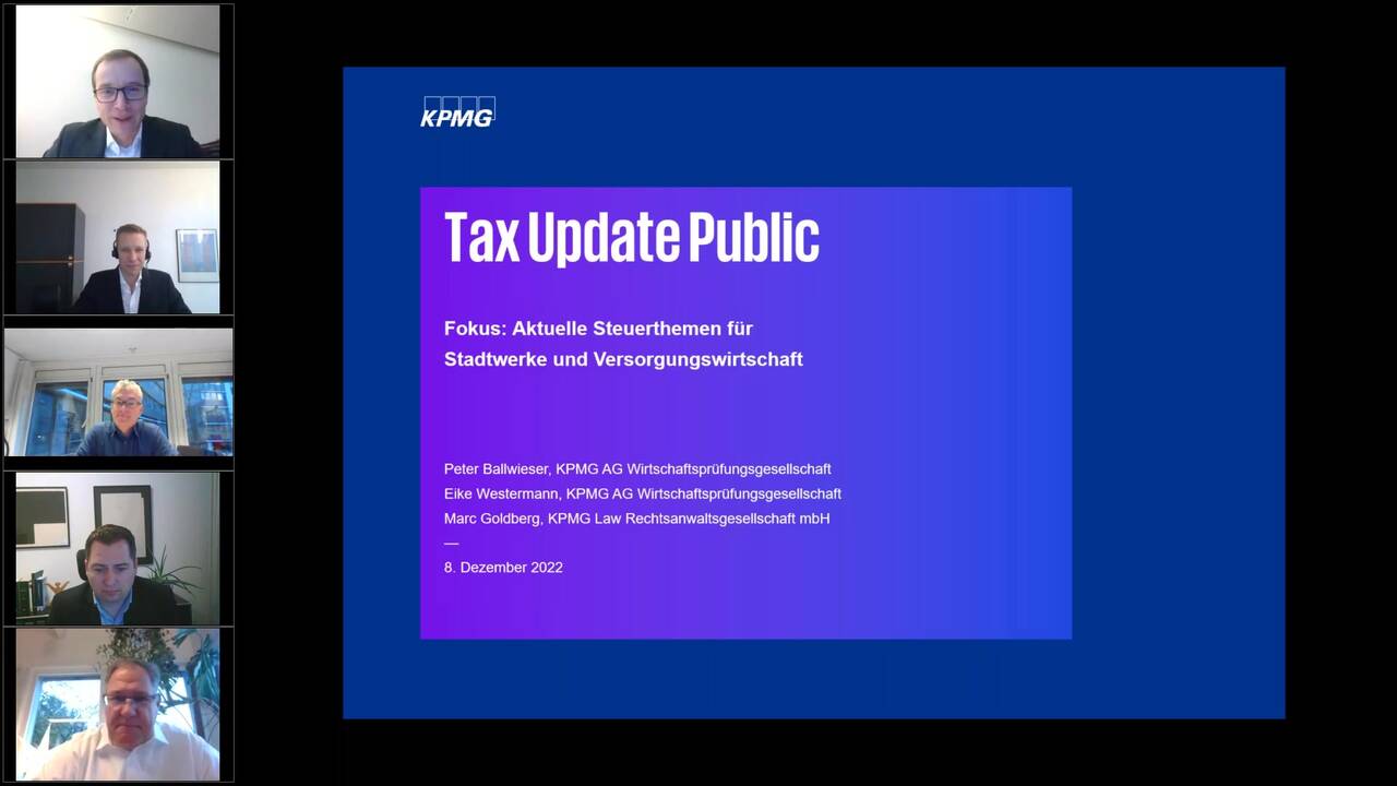 Vorschaubild für Tax Update Public – Fokus Aktuelle Steuerthemen für Stadtwerke und Versorgungswirtschaft