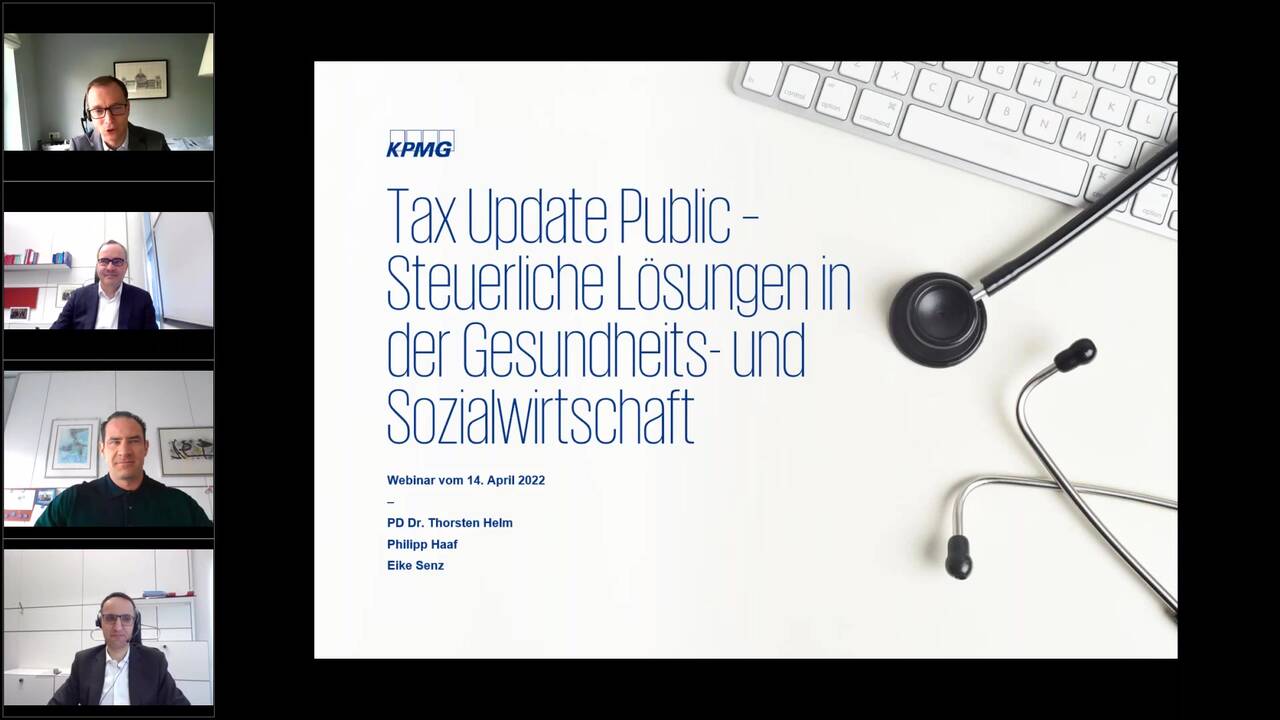 Vorschaubild für Tax Update Public – Fokus: Steuerliche Lösungen in der Gesundheits- und Sozialwirtschaft