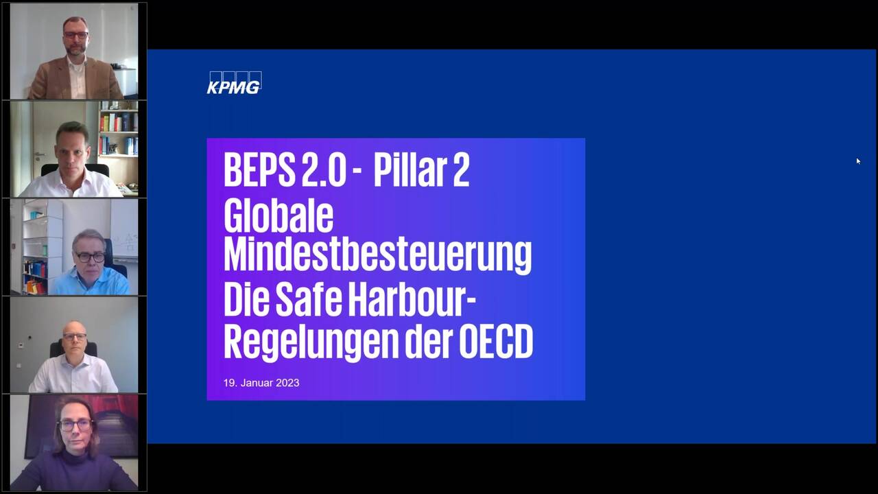 Vorschaubild für Webcast: Globale Mindestbesteuerung: die Safe-Harbour-Regelungen der OECD