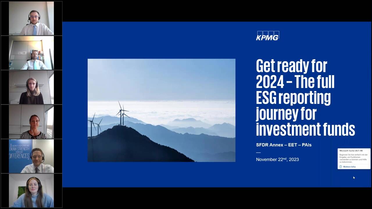 Vorschaubild für Webcast: Get ready for 2024 – The full ESG reporting journey for investment funds: SFDR Annex – EET – PAIs